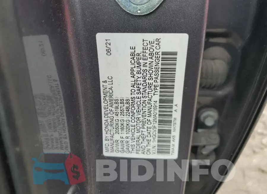 1HGCV3F12MA016914 Photo# 13