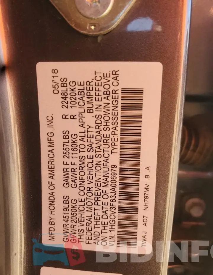 1HGCV3F63JA006979 Photo# 13