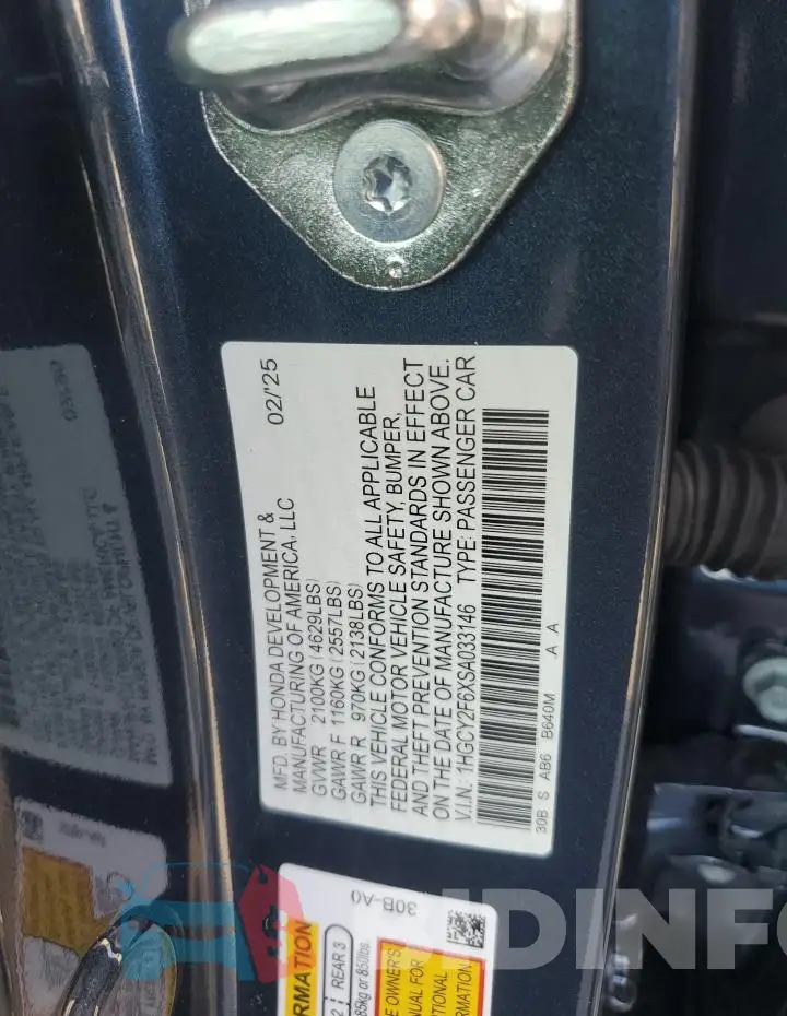 1HGCY2F6XSA033146 Photo# 12