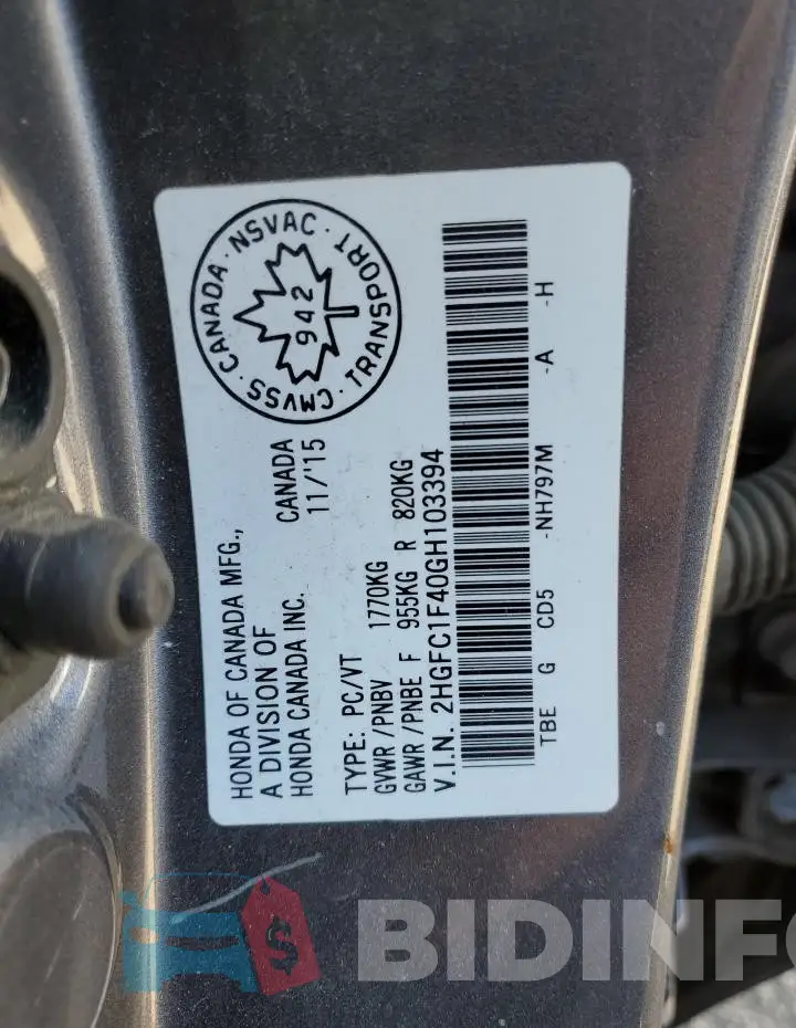 2HGFC1F40GH103394 Photo# 12