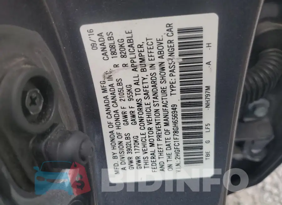 2HGFC1F78GH656949 Photo# 12