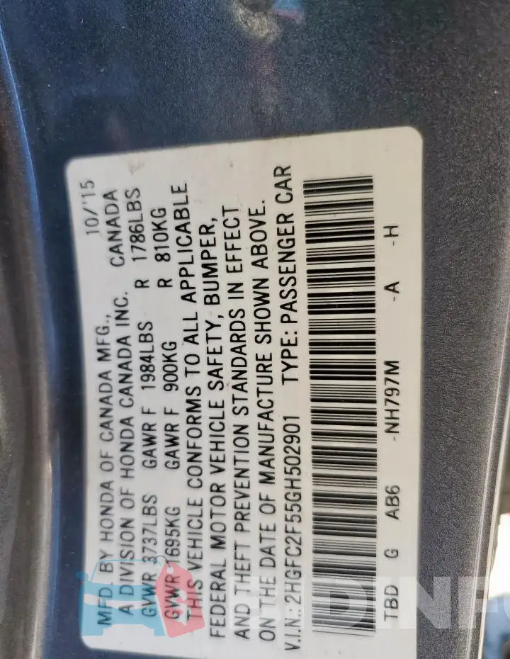 2HGFC2F55GH502901 Photo# 13