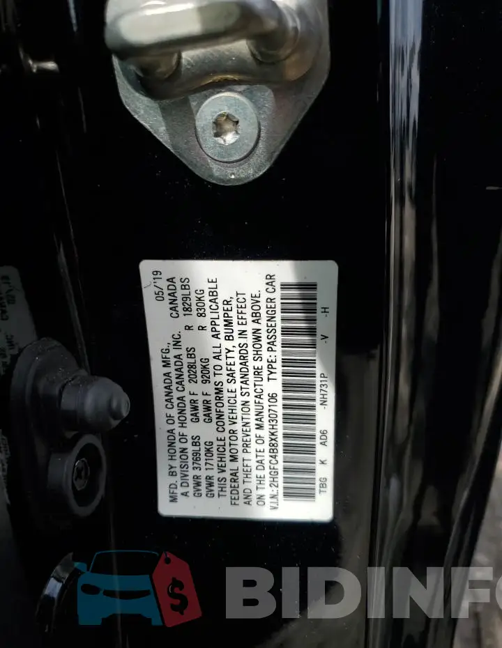2HGFC4B8XKH307106 Photo# 13