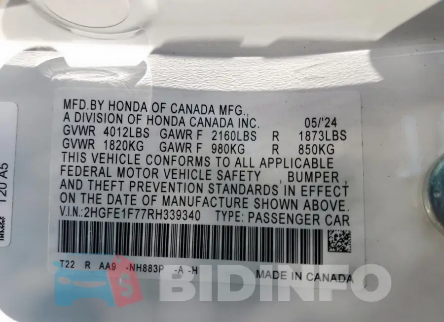 2HGFE1F77RH339340 Photo# 13