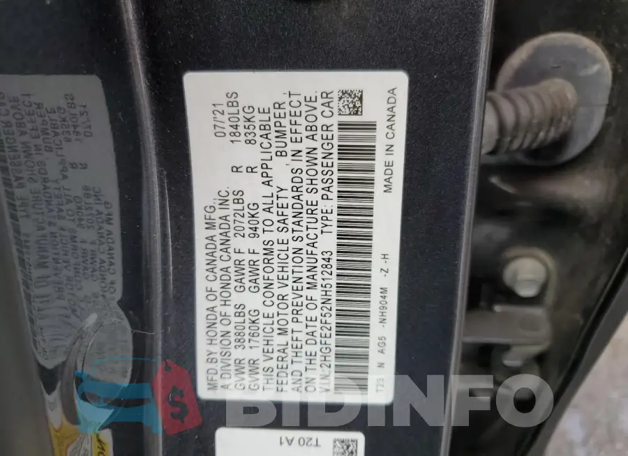 2HGFE2F52NH512843 Photo# 12