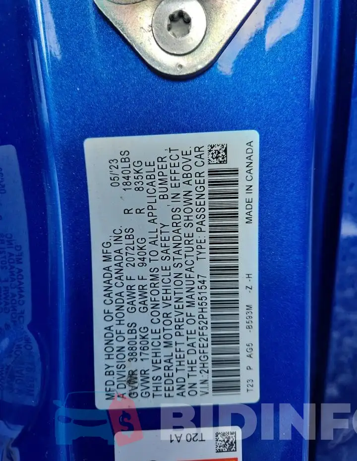 2HGFE2F52PH551547 Photo# 12