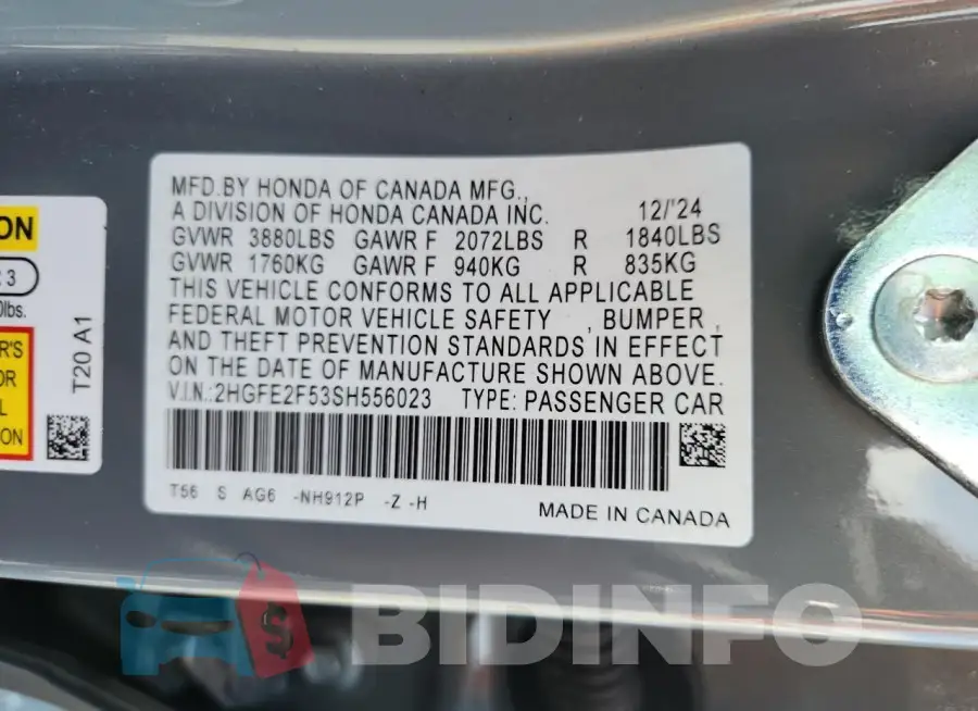 2HGFE2F53SH556023 Photo# 12