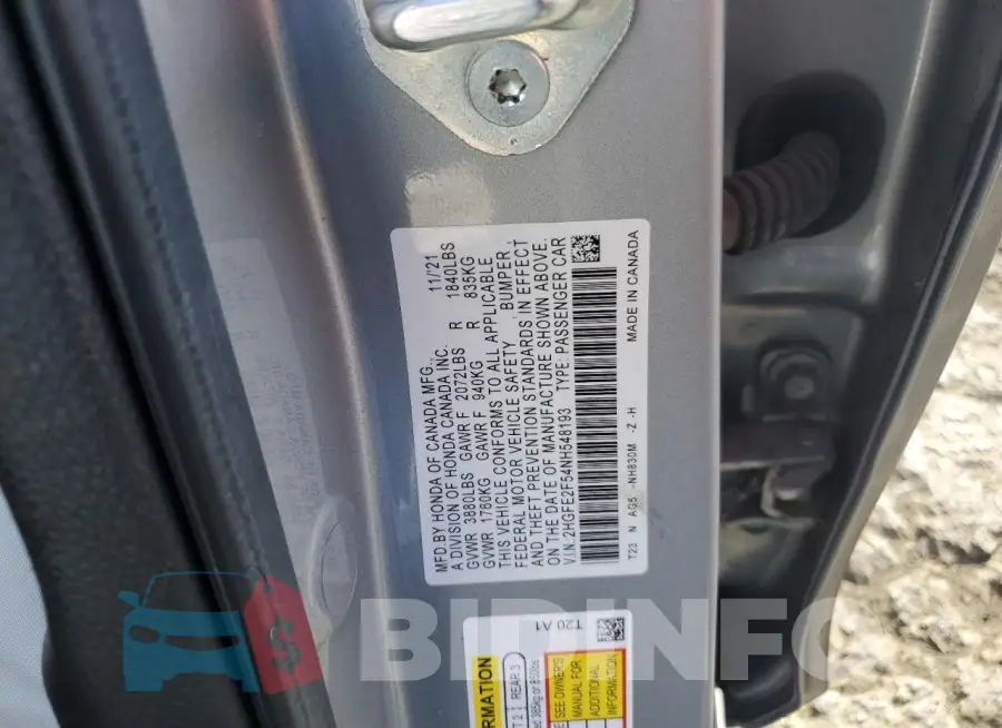 2HGFE2F54NH548193 Photo# 12