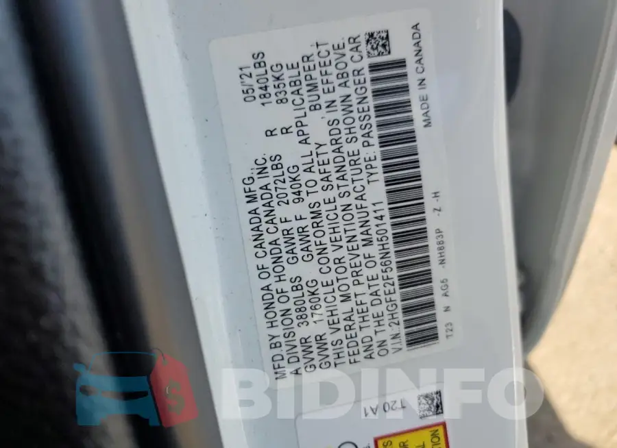 2HGFE2F56NH501411 Photo# 12