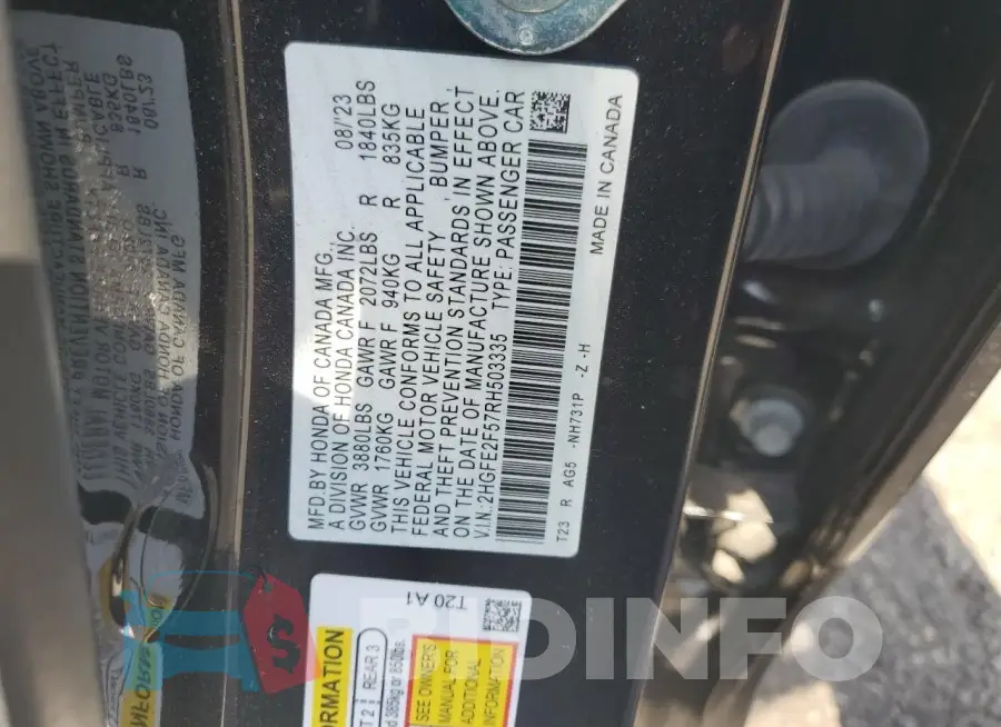 2HGFE2F57RH503335 Photo# 12
