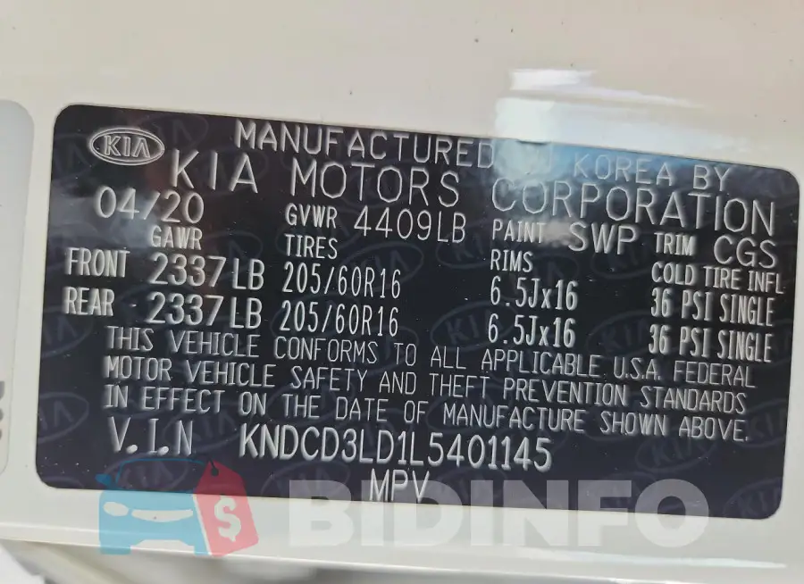 KNDCD3LD1L5401145 Photo# 14