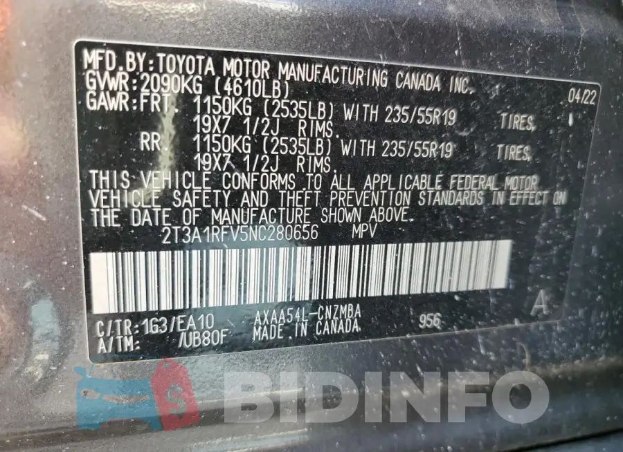 2T3A1RFV5NC280656 Photo# 13