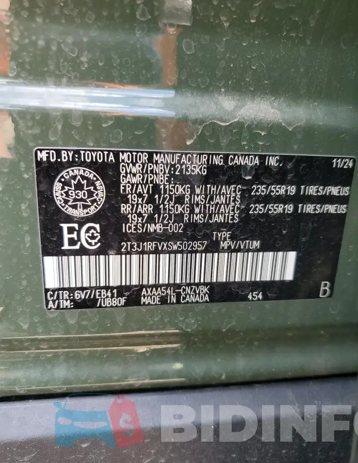 2T3J1RFVXSW502957 Photo# 14