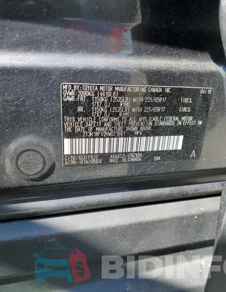 2T3K1RFV2KW021881 Photo# 13