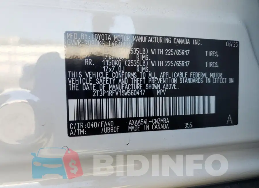 2T3P1RFV1SW560417 Photo# 14