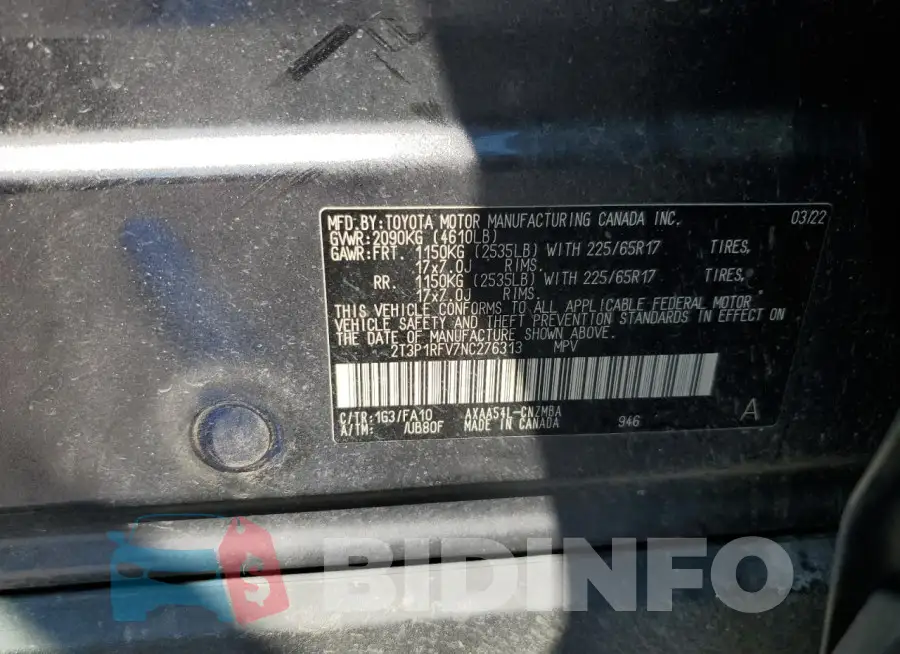 2T3P1RFV7NC276313 Photo# 14