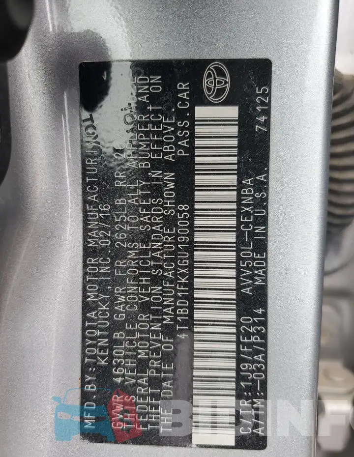 4T1BD1FKXGU190058 Photo# 13