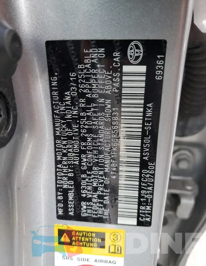 4T4BF1FK6GR568831 Photo# 13