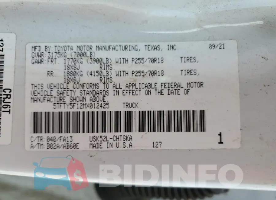 5TFTY5F12MX012425 Photo# 12