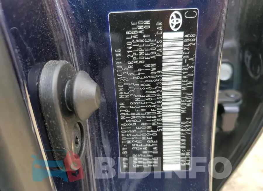 5YFB4MDE8SP273559 Photo# 12