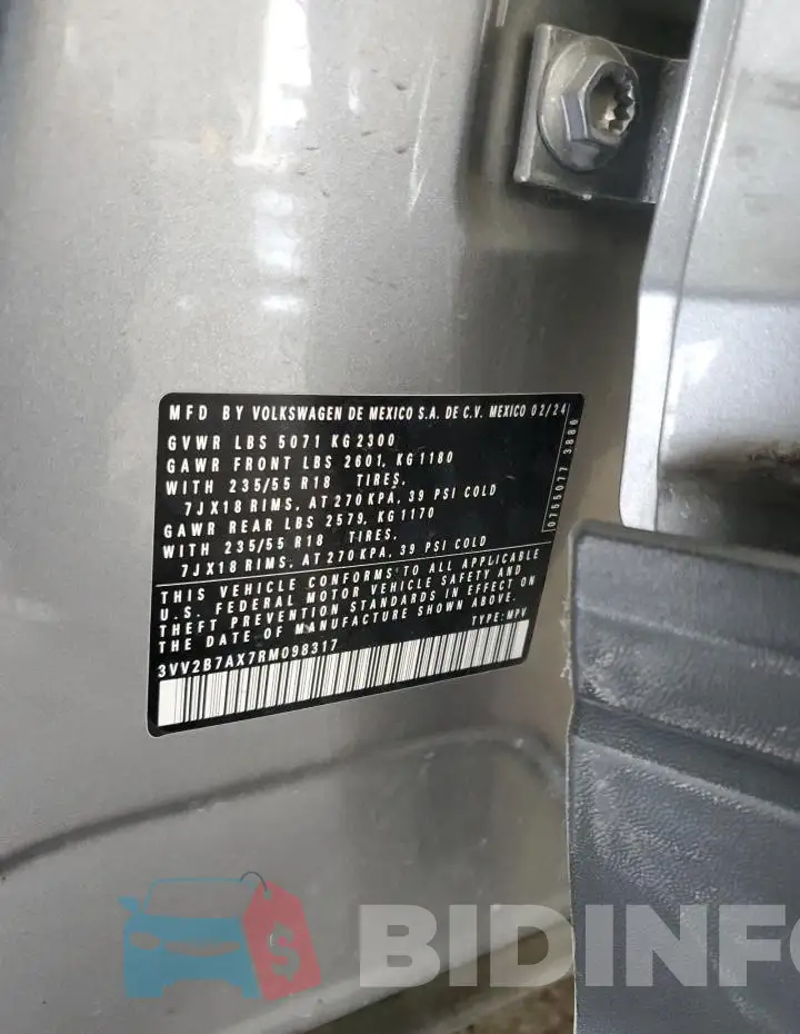 3VV2B7AX7RM098317 Photo# 14