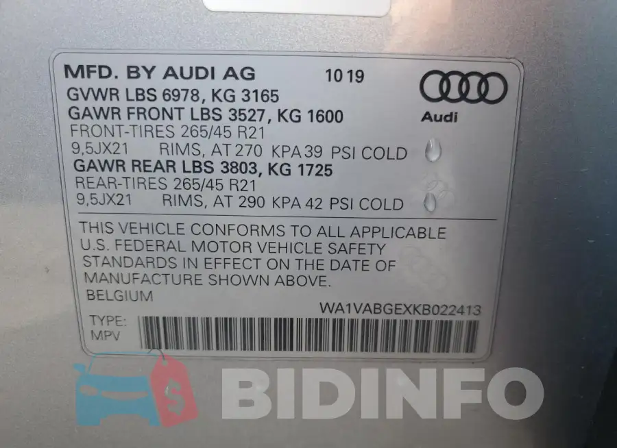 WA1VABGEXKB022413 Photo# 14