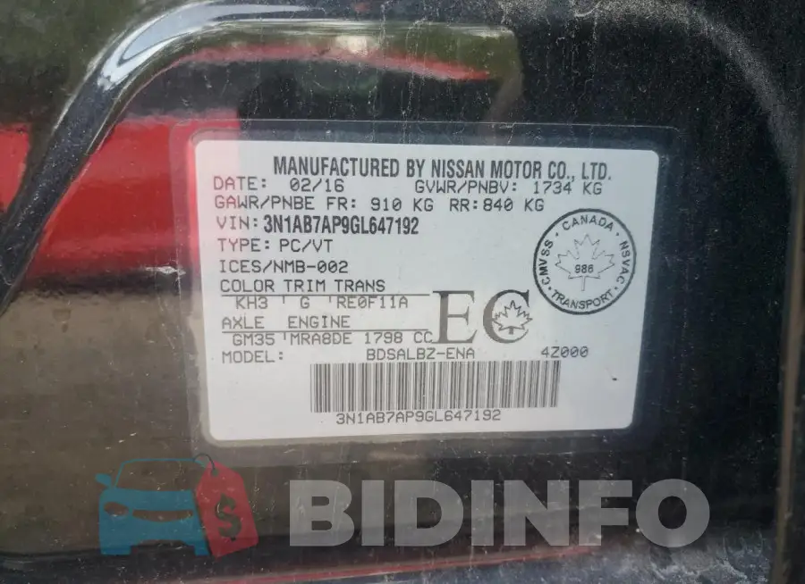 3N1AB7AP9GL647192 Photo# 12