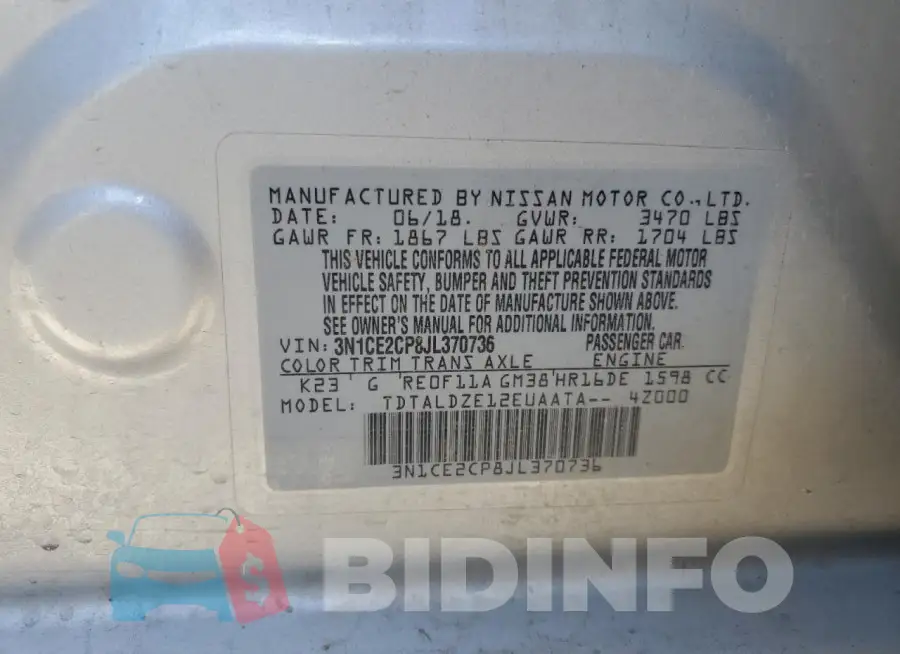 3N1CE2CP8JL370736 Photo# 12