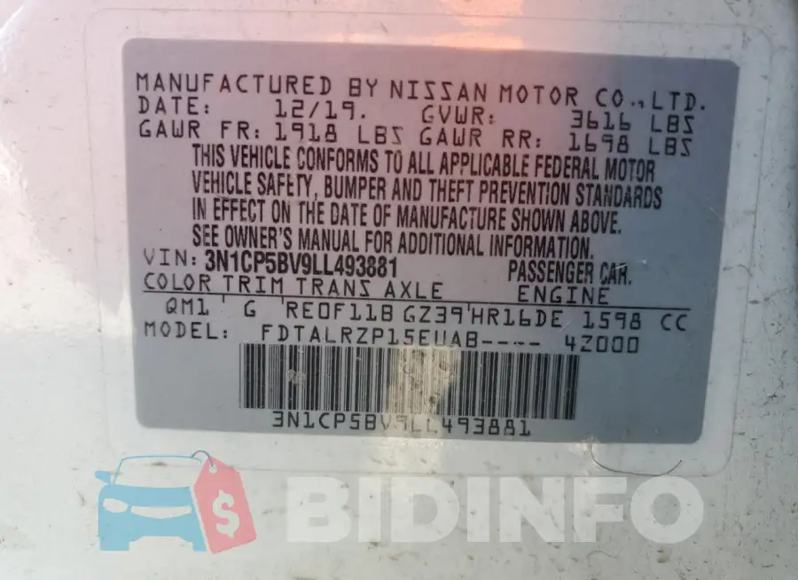 3N1CP5BV9LL493881 Photo# 12