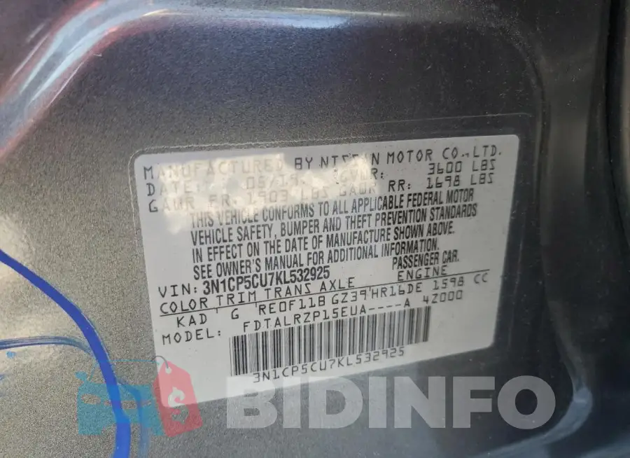 3N1CP5CU7KL532925 Photo# 13