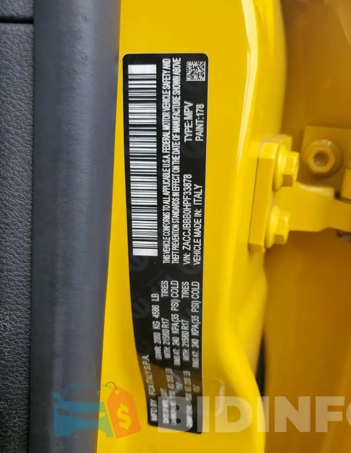 ZACCJBBB0HPF33878 Photo# 12