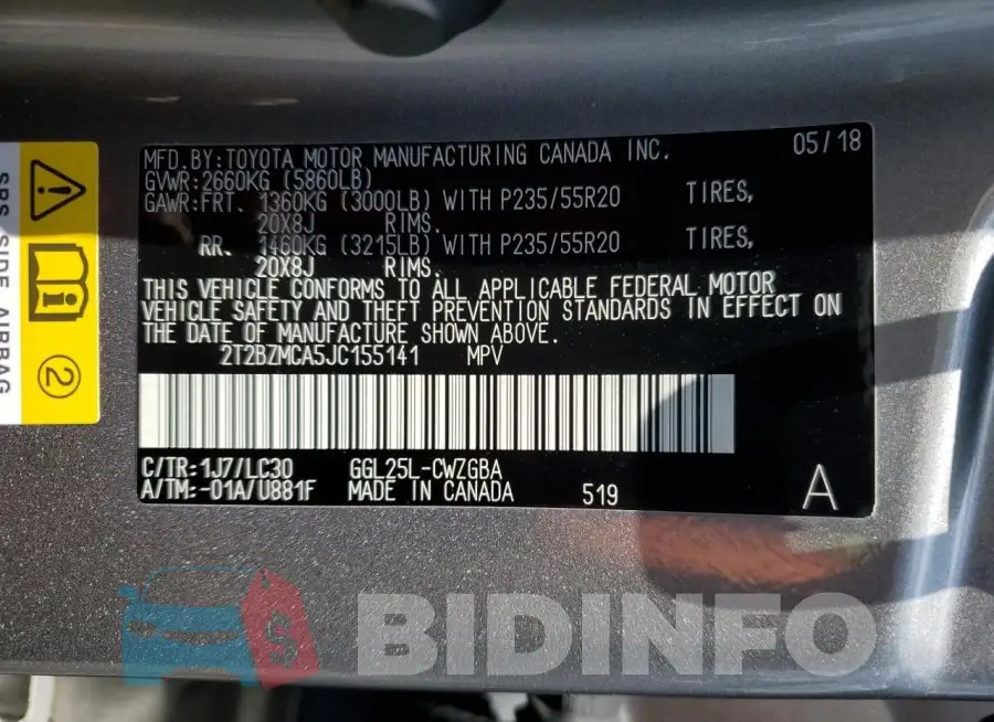 2T2BZMCA5JC155141 Photo# 14