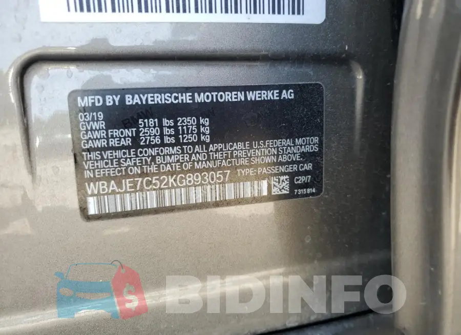 WBAJE7C52KG893057 Photo# 12