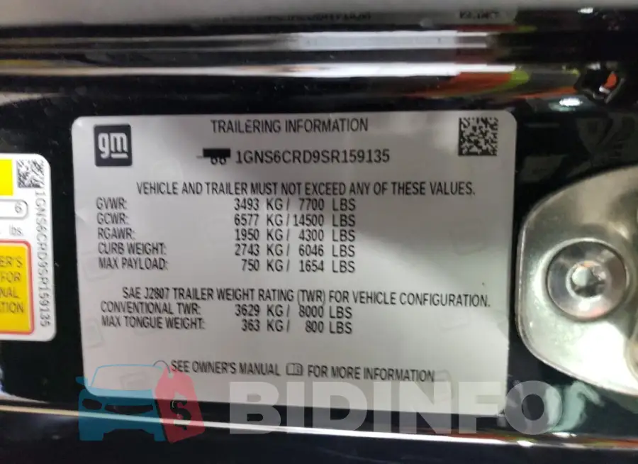 1GNS6CRD9SR159135 Photo# 13