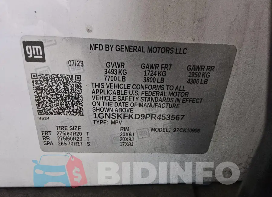 1GNSKFKD9PR453567 Photo# 14