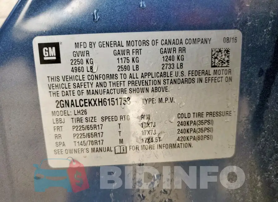 2GNALCEKXH6151753 Photo# 14