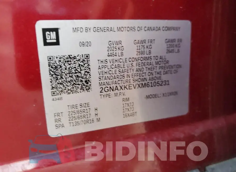 2GNAXKEVXM6105231 Photo# 13