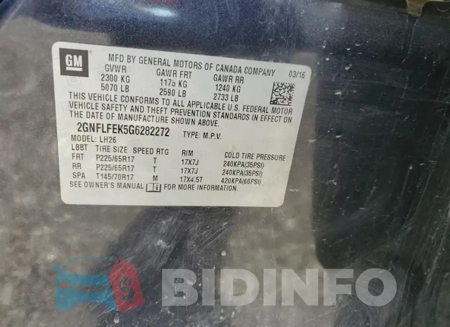 2GNFLFEK5G6282272 Photo# 13