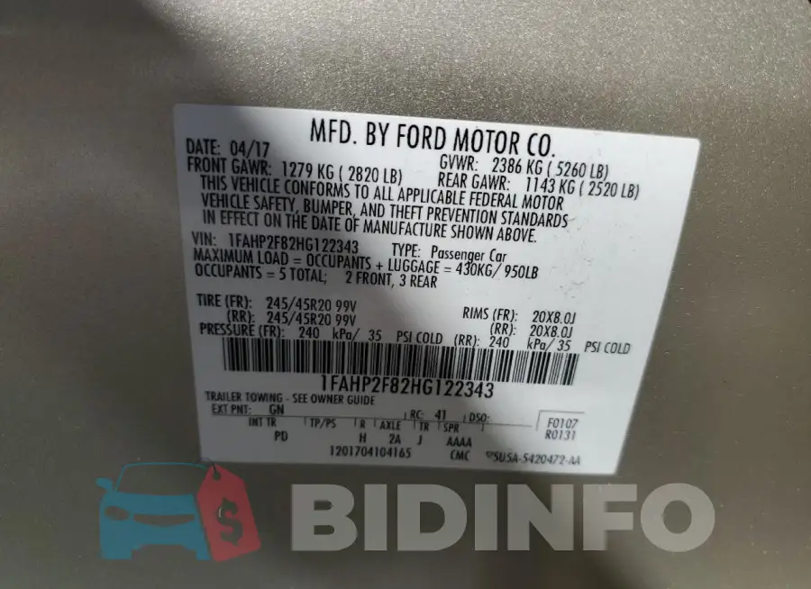 1FAHP2F82HG122343 Photo# 12