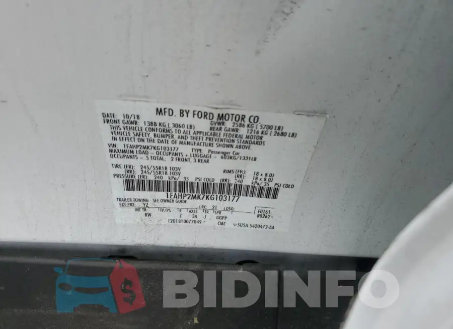 1FAHP2MK7KG103177 Photo# 12
