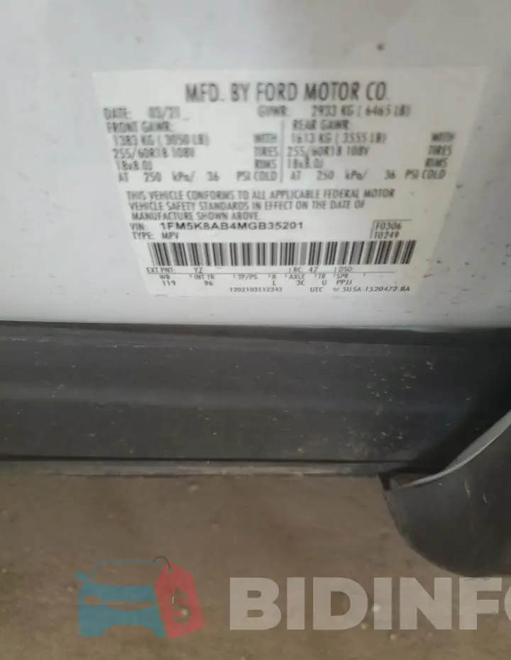 1FM5K8AB4MGB35201 Photo# 13
