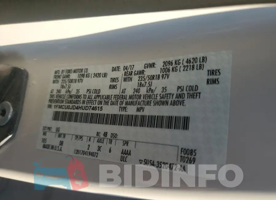 1FMCU0JD4HUD74615 Photo# 13