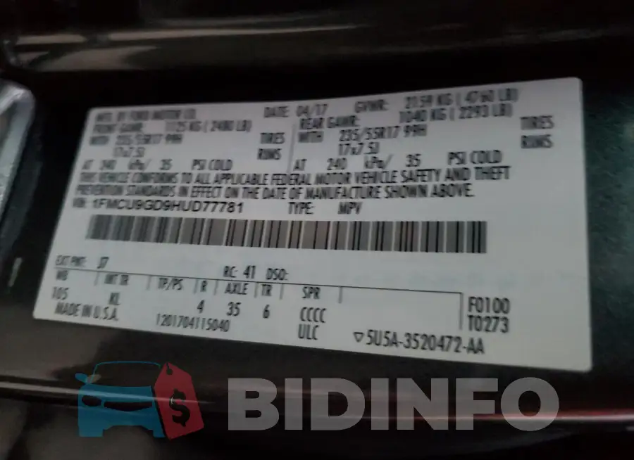 1FMCU9GD9HUD77781 Photo# 13