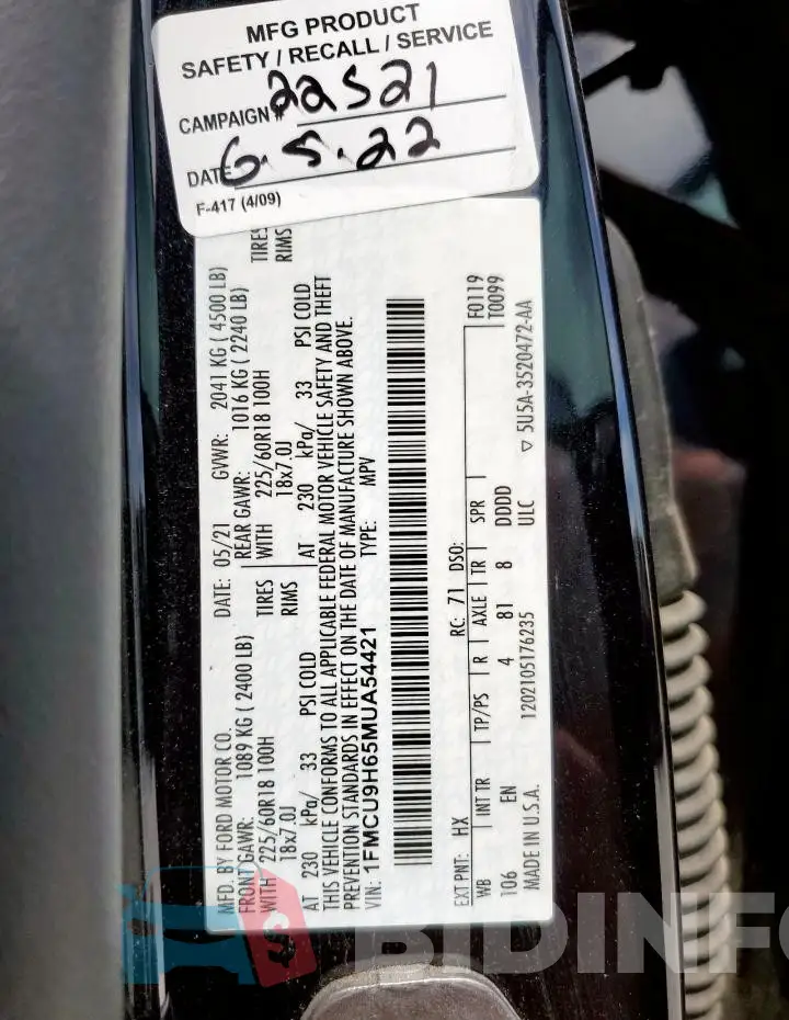 1FMCU9H65MUA54421 Photo# 14