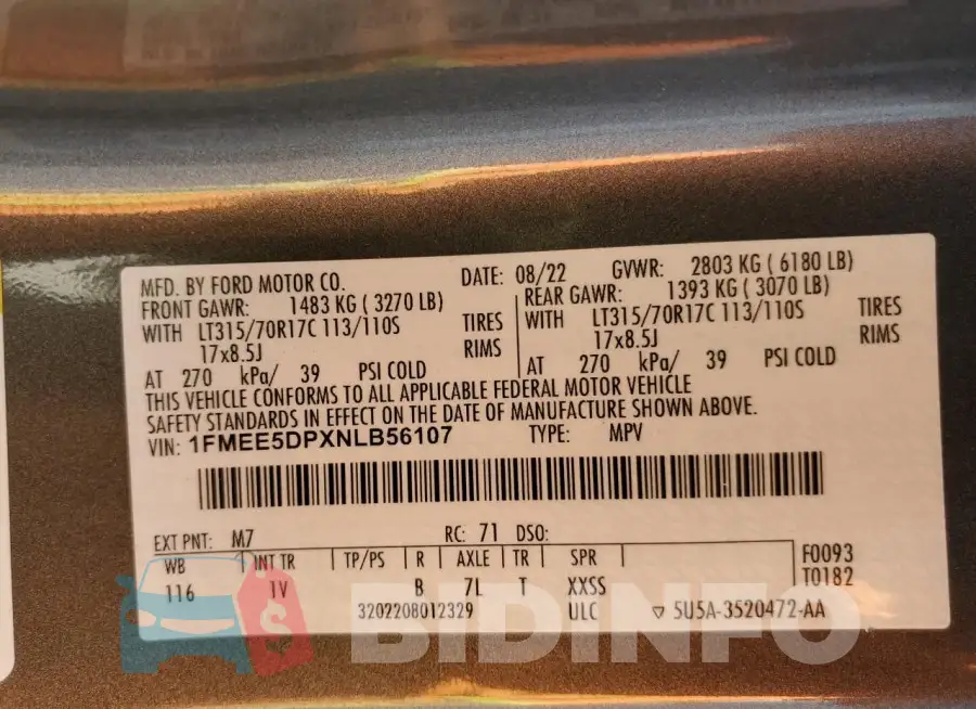 1FMEE5DPXNLB56107 Photo# 14