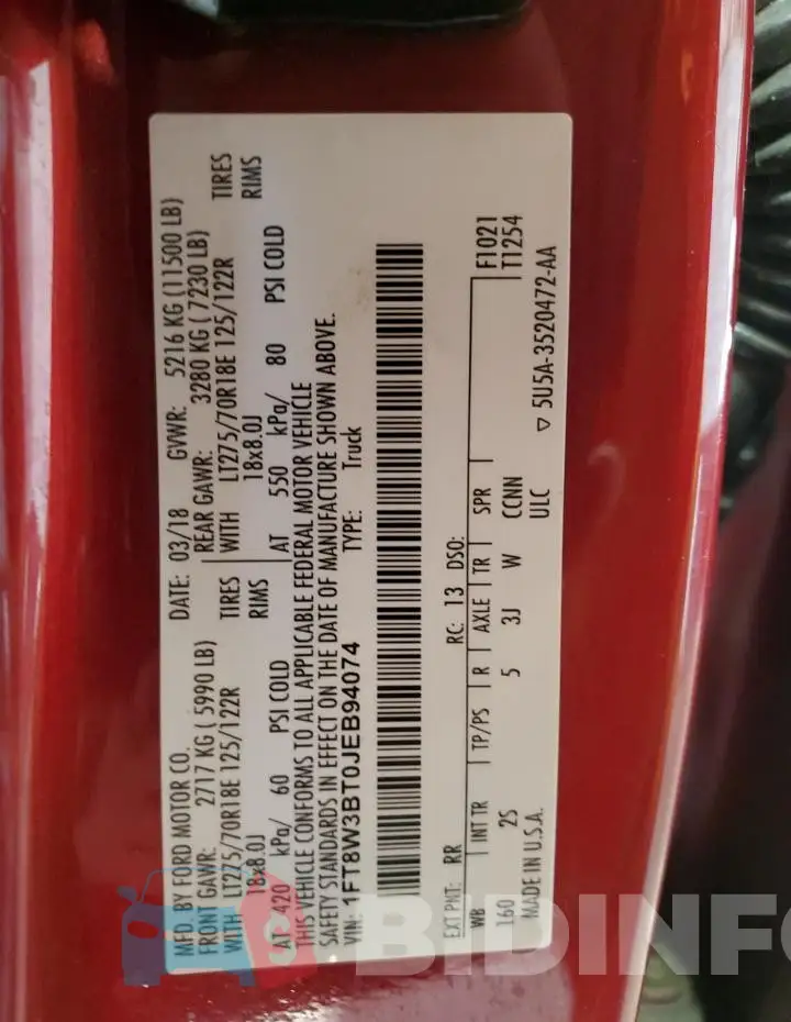 1FT8W3BT0JEB94074 Photo# 12