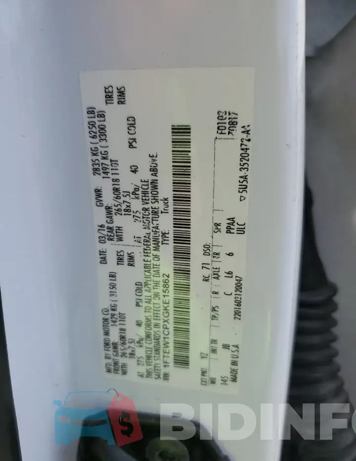 1FTEW1CPXGKE15862 Photo# 12