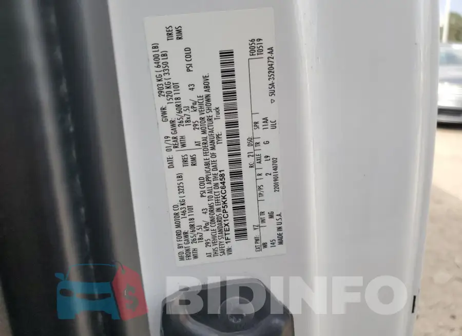1FTEX1CP5KKC64581 Photo# 12