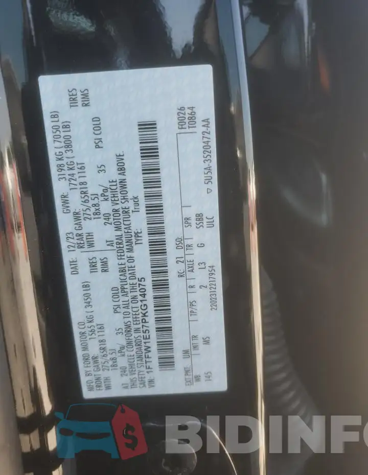 1FTFW1E57PKG14075 Photo# 13