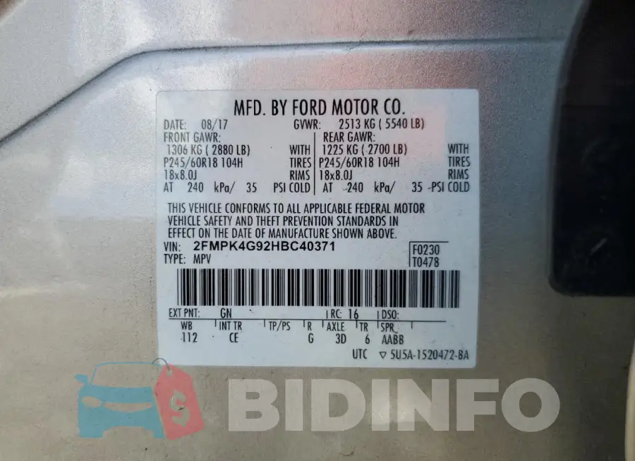 2FMPK4G92HBC40371 Photo# 13